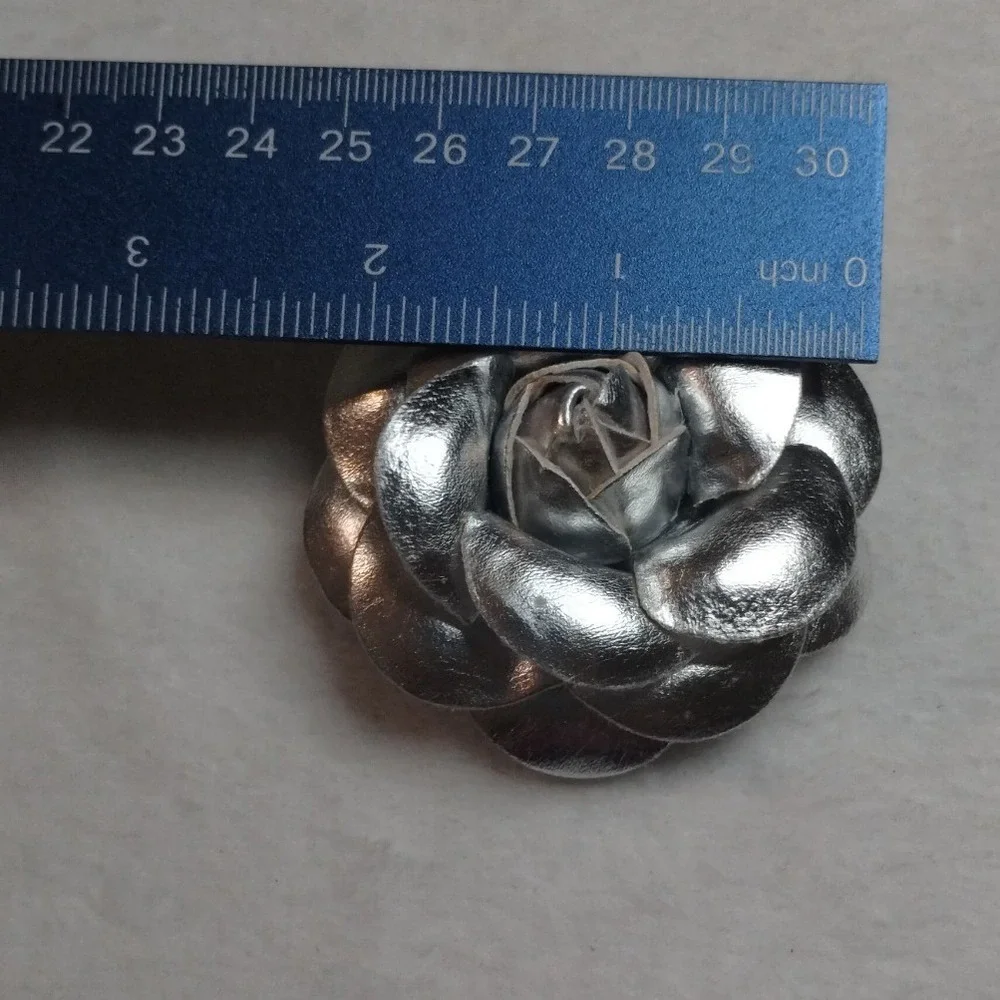 Silver Metallic Camellia Flower Brooch Pin and Hair Clip Floral Accessory‎